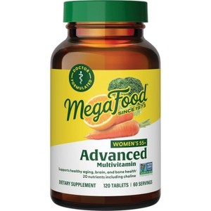 MegaFood Women's 55+ Advanced Multivitamin w/ Choline, Vitamin D3, Vitamin B12 & Biotin - Doctor Formulated for Optimal Aging, Vegetarian, 120 Tabs. - 1 of 4