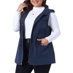 Agnes Orinda Women's Plus Size Utility Sleeveless Anorak Cargo Drawstring Fashion Vests - 1 of 4