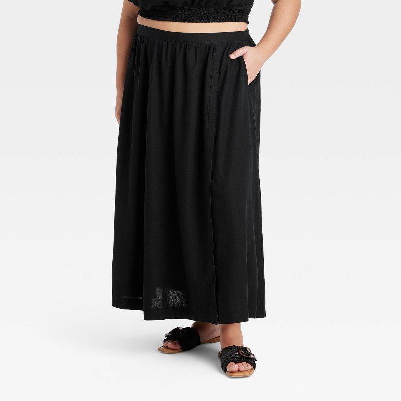 Women's Linen Maxi A-Line Skirt - Ava & Viv™, 1 of 4