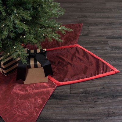 Luxurious 60" Burgundy Frost Polysilk and Velvet Christmas Tree Skirt
