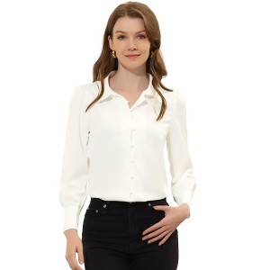 Allegra K Women's Chiffon Point Collar Long Sleeve Button Down Shirt - 1 of 4