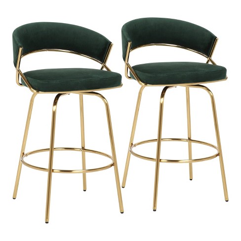 Set Of 2 Jie Counter Height Barstools Gold/green: Velvet Upholstery ...