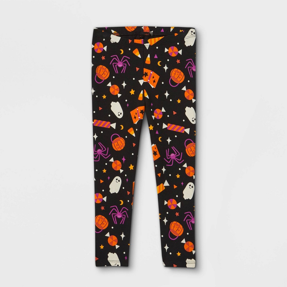 Size 3T Toddler Girls' Halloween Print Leggings - Cat & Jack Black 3T