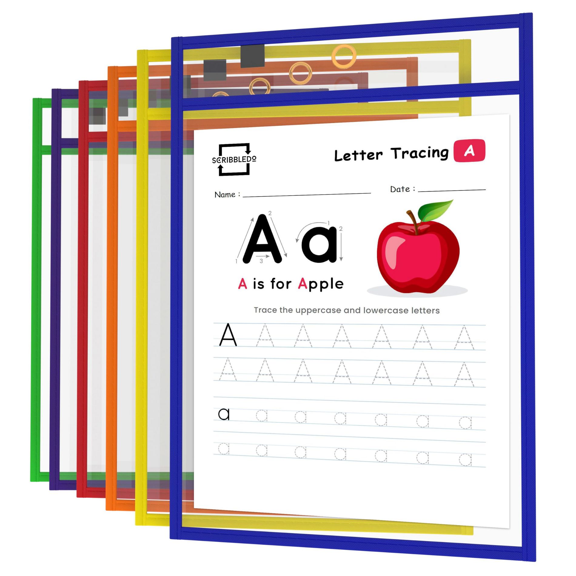 SCRIBBLEDO Colored Dry Erase Pocket Sleeves Pack of 6