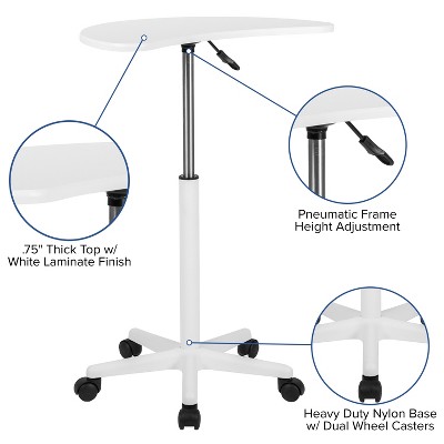 White Adjustable Mobile Laptop Desk with Casters