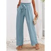 Women's High Waist Wide Leg Pants Side Pockets Elastic Waist Trousers with Belt - 4 of 4