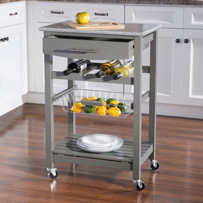 Gray Granite Top Kitchen Cart with Wine and Spice Rack