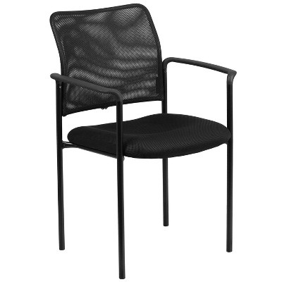 Flash Furniture Comfort Black Mesh Stackable Steel Side Chair with Arms