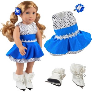 Dress Along Dolly 3pc Ice Skating Doll Outfit- Compatible w 18" American Girl Doll- Set Includes Sparkly Dress, Ice Skates & Hair Clip- Gift Set - 1 of 3