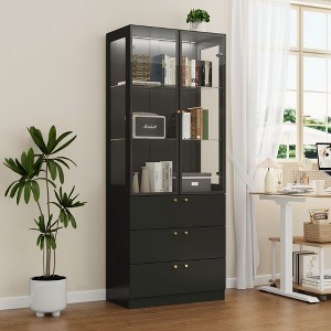 Famapy Modern Glass Display Cabinet with LED Lights,3 Drawers & Tempered Glass Shelves,Bookcase,,Showcase Books/Decor in Style - 1 of 4
