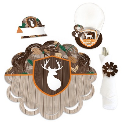 Big Dot of Happiness Gone Hunting Deer Camo Baby Shower or Birthday Party Paper Charger and Table Decorations Chargerific Kit - Place Setting for 8