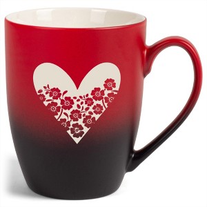 Elanze Designs Heart and Flowers 12 Ounce Ceramic Laser-Etched Engraved Drinkware Mug, Red and Black Ombre - 1 of 4