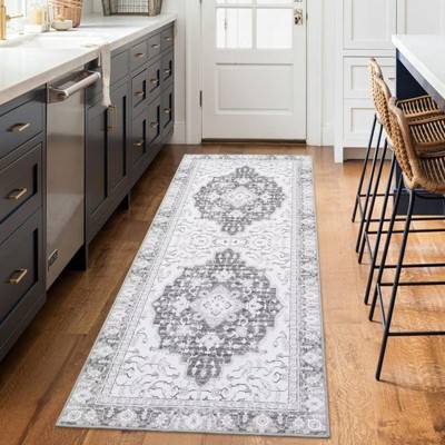 Washable Area Rug Thin Vintage Print Rug, Foldable Indoor Carpet for Living Room, Bedroom