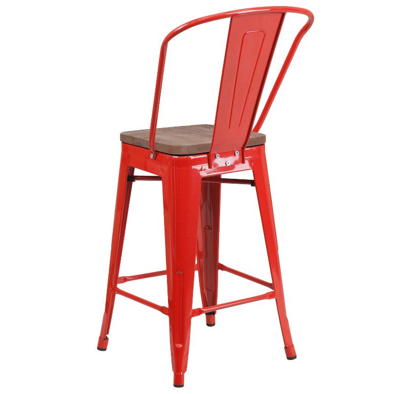 Emma and Oliver 24"H Metal Counter Height Stool with Back and Square Wood Seat, 4 of 8