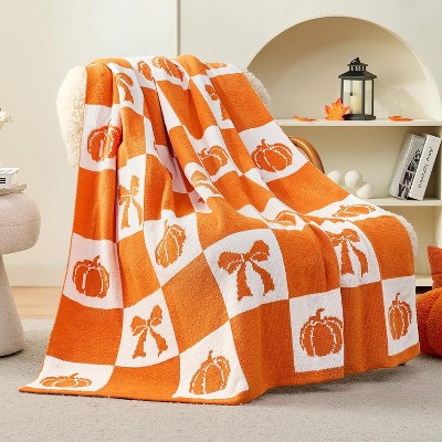 Amelie Home Chenille Knit Soft Cozy Throw, Reversible Festive Pattern, Fall Gift Blanket, Stylish Autumn Decor for Couch Bed