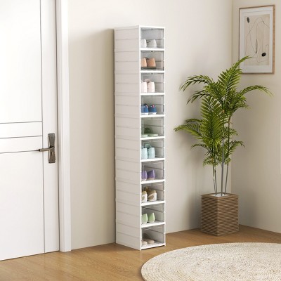 FURNIinspire Shoe Racks Living Room Shoe Boxes Units Shoe Organizer Storage Stackable Shelves for Entryway, Hallway, White, 13.8"*10.2"*68.5"