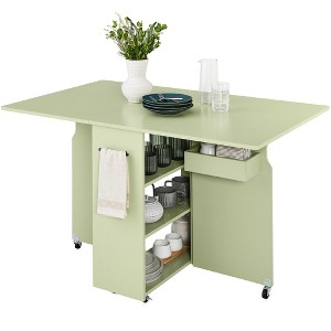 Best Choice Products Multipurpose Folding Table w/ Wheels, 3 Storage Shelves, Cubby, Handle - 1 of 4