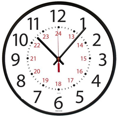 12.75" Quartz 12/24 Hour Wall Clock Black - The Chicago Lighthouse: Modern Indoor Timepiece, UV Protective Cover