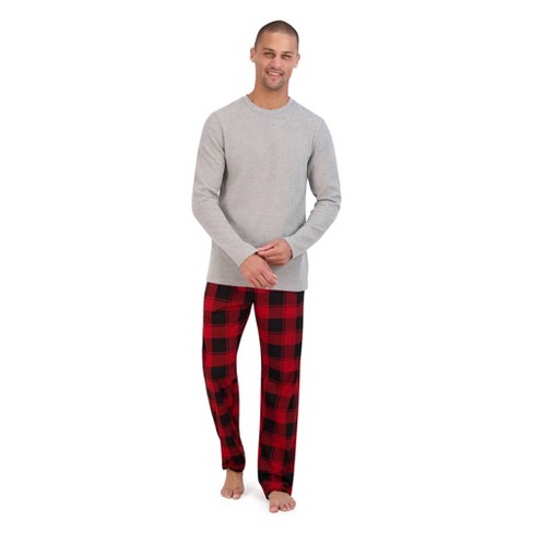 Hanes Men's 100% Cotton Flannel Plaid Pajama Top and Pant Set, Red