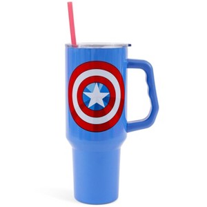 Silver Buffalo Marvel Comics Captain America 40-Ounce Stainless Steel Tumbler With Handle - 1 of 4