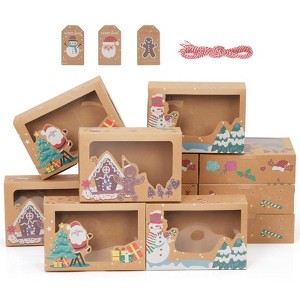 Christmas Cookie Boxes - 12 Pcs with Window, Reindeer Santa Design, Ribbons & Gift Tags for Pastries, Cupcakes, Christmas Parties (Style 3) - 1 of 4