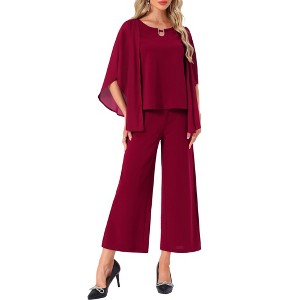 INSPIRE CHIC Women's Chiffon Sleeve Top Wide Legs Pants 2 Pieces Sets - 1 of 4
