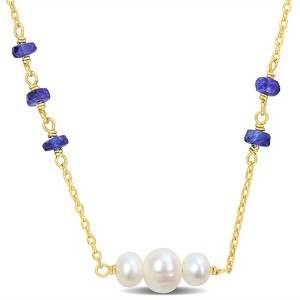 EVERLY JEWELRY  |   Yellow Plated Sterling Silver2.5 CT TGW Blue Sapphire & Cultured Freshwater  Pearls Necklace - 1 of 4