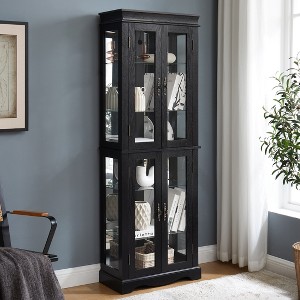 YOOCOZZ Lighted Glass Curio Display Cabinet with Wood Frame Included Bulb - Black - 1 of 4