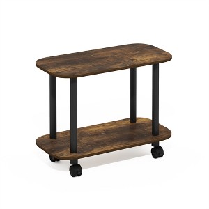 Furinno Turn-N-Tube Modern Oval End Table, Side Table with Casters, Amber Pine/Black - 1 of 1