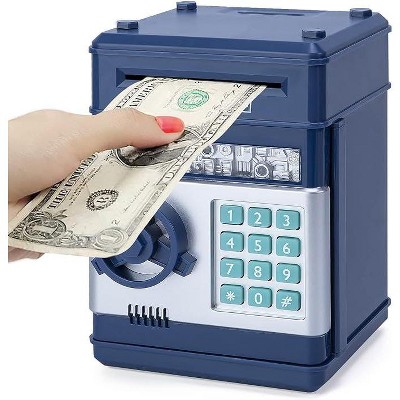 Image of Ready! Set! Play! Link Kids Piggy Bank ATM Style For Coins & Bills Electronic Toy Makes A Great Gift - Navy Blue