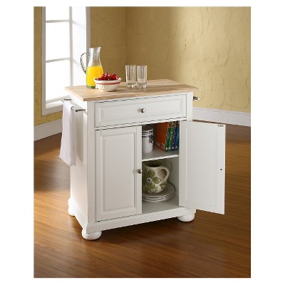 White and Natural Wood Kitchen Island Cart with Turned Legs