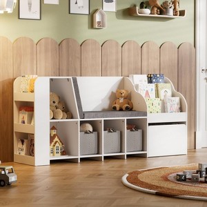 PAKASEPT 70.9” Kid Reading Nook with Cushioned Toy Storage Bench and Chalkboard, Bookshelf, Toy Organizer for Boys & Girls - 1 of 4
