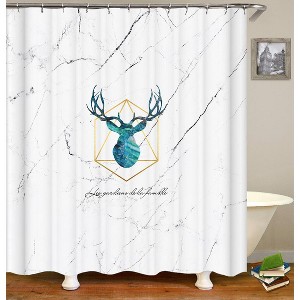 Blue Deer Head Shower Curtains for Bathroom Waterproof Fabric Bath Curtain Durable Soft Stylish Bathroom Decor 72x72 Inch - 1 of 1
