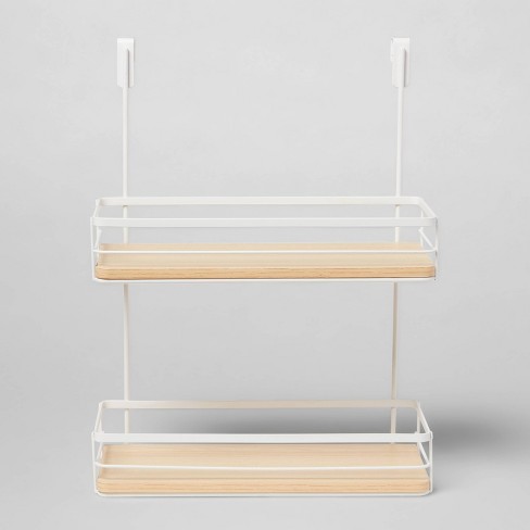 Over the Cabinet Tiered Shelves with Wood Matte White - Brightroom™