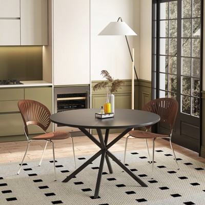 LOVSON 47.24'' Modern Cross Leg Round Dining Table, Black Top Occasional Table, Two Piece Removable Top, Matte Finish Iron Legs