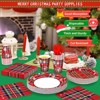 DYLIVeS Tartan Plaid with Snowflake Party Supplies,Tartan Plaid Decorations Disposable Dinnerware Set,Dinner Plates,Dessert Plates, Napkins Cups Forks - 3 of 4