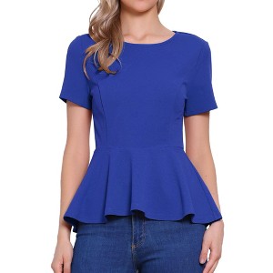INSPIRE CHIC Women's Short Sleeve Round Neck Stretch Business Classic Peplum Top - 1 of 4