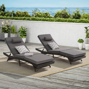 Outdoor Recliners Chairs Set of 2,Rattan Adjustable Recliners With Water Resistant Cushion,Reclining Lounge Chair For Poolside-Cuddlewood - 1 of 4