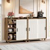 ORRD Farmhouse Sliding Door Sideboard, 35" Brown & White Buffet Cabinet with Geometric Doors for Small Spaces, Kitchen, Dining & Living Room - 3 of 4