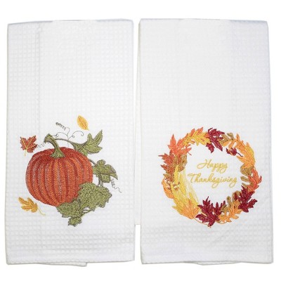 Decorative Towel Red Autumn Thanksgiving Wreath Fall Leaves Pumpkin C86100776-74 27.0 Inch Red Autumn Thanksgiving Wreath Fall Leaves Pumpkin Kitchen