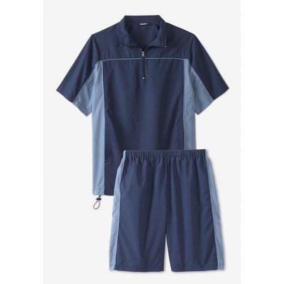 KingSize Quarter Zip Short Sleeve Colorblock Tracksuit - L, Navy Colorblock — фото 3