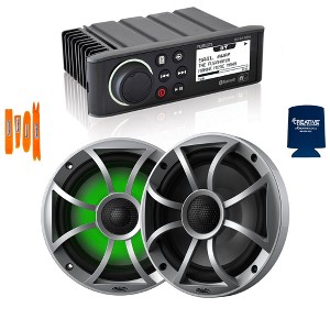 Fusion MS-RA70N Marine AM/FM/BT/NEMA2000 Stereo with 1 Pair RECON 6-S RGB High Output 6.5" RGB Lighting Marine Coaxial Speakers, Silver Grill - 1 of 4