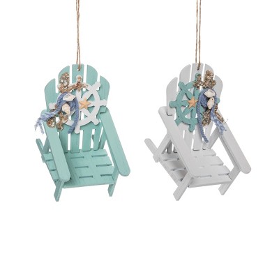 Gallerie II Beachy Deck Chair Holiday Christmas Xmas Ornament Mdf  Shell Set of 2