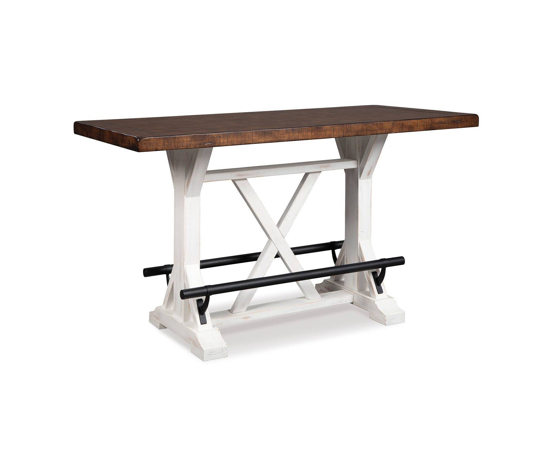 Valebeck Counter Height Dining Room Table Brown - Signature Design by Ashley: Two-Tone Farmhouse Style, Vintage Base, Metal Foot Rests