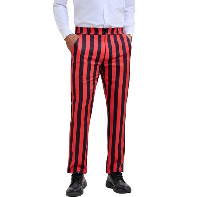 INSPIRE CHIC Men's Classic Fit Flat Front Business Work Prom Striped Pants