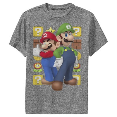 Boy's Nintendo Mario And Luigi Performance Tee - Charcoal Heather - X ...