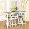 Hooseng 3-Piece Dining Room Table Set with 2 Upholstered Bar Stools, Modern Farmhouse Style Bar Table Set for 2 with Multiple Tier Storage Shelves - 4 of 4