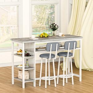 Hooseng 3-Piece Dining Room Table Set with 2 Upholstered Bar Stools, Modern Farmhouse Style Bar Table Set for 2 with Multiple Tier Storage Shelves - 1 of 4