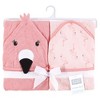 Hudson Baby Infant Girl Cotton Animal Face Hooded Towel, Pink Flamingo, One Size - 2 of 4