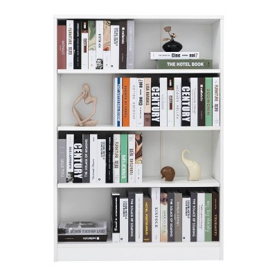 Fontoi Decorative Bookshelf, 4 Tier Office Bookcase, Adujustable Modern Wood Bookshelf for Living Room Bedroom Classroom Library, White, 11.6"*33"*48"